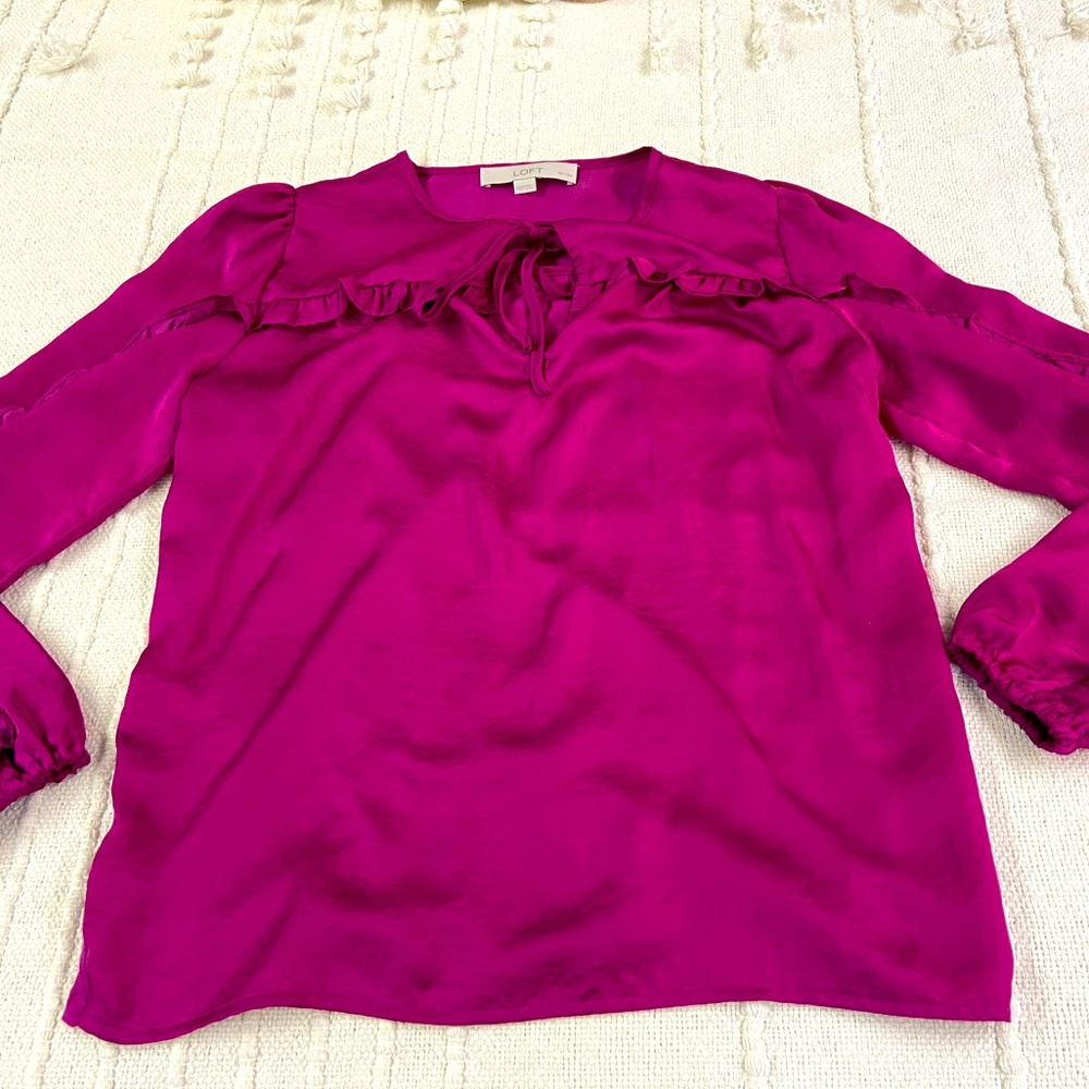 Loft Ruffle Sleeve Blouse Pink Berry Women's